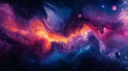 Obraz premium Abstract Cosmic Nebula with Swirling Colors and Planets