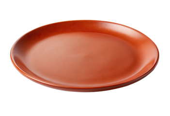 Orange ceramic plate isolated with transparent background.
