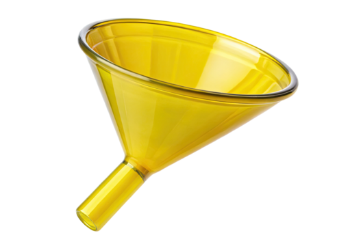 Yellow plastic funnel isolated with transparent background.
