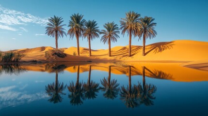 Obraz premium Palm Trees Reflected in a Desert Oasis Pool