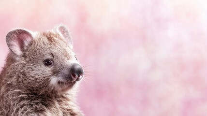 Fototapeta premium Cute animal with fuzzy fur and pink background