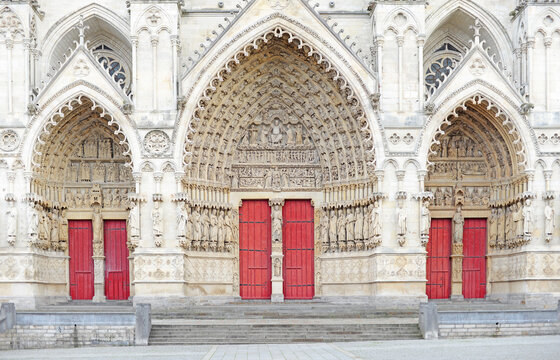 Main entrance doors of the cathedral of Our Lady in Amiens, France