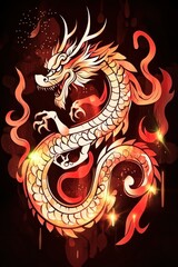 Fototapeta premium Fiery Chinese Dragon Illustration