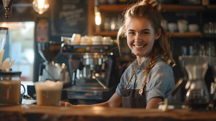 Barista preparing delicious aromatic coffee near the coffee machine. AI Generated