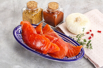 Salted raw salmon fillet appetizer