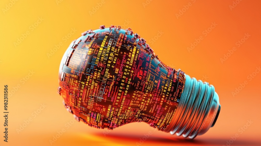Aufkleber a colorful lightbulb design made of digital patterns, symbolizing innovation, creativity, and techno