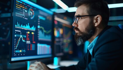 Businessman Analyzing Financial Data on Computer