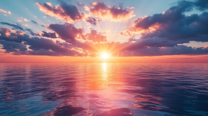 Sunset Over Calm Ocean Water with Pink and Orange Clouds