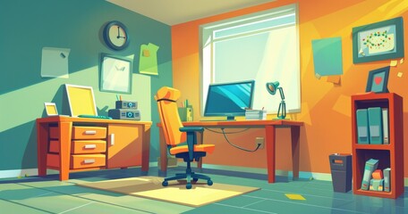3D flat style with simple lines,A room in an office