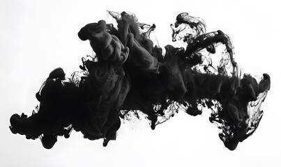 Dense cloud of black ink spreading through water white background, Generative AI