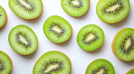 Fototapeta premium Fresh Kiwi Slices on White Background