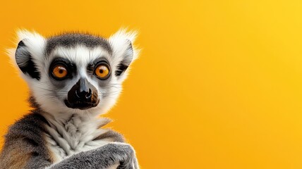 Obraz premium Ring-tailed lemur with striking yellow eyes on bright background