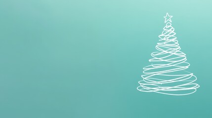 Aesthetic white Christmas tree made of with curved lines, mint background, copy space. Greeting card. Generative AI