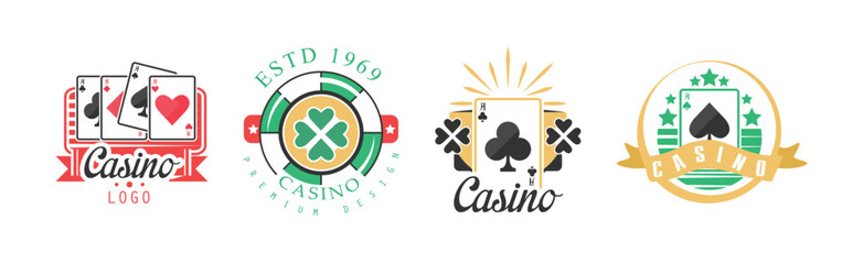 Casino Logo and Colorful Gambling Emblem Design Vector Set