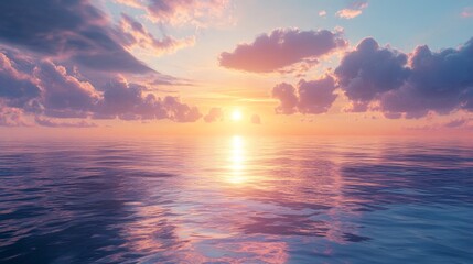 Fototapeta premium Sunset Reflected in a Calm Ocean with Pink Clouds