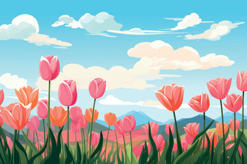 Fototapeta premium Vibrant tulips under clear sky