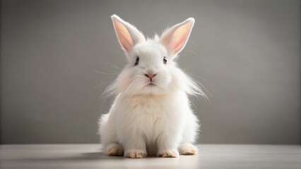 Fototapeta premium Softly seated on a gentle expanse, a cuddly bunny with delicate ears and a rosy nose radiates tranquility