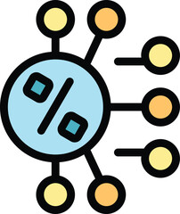 This colorful icon depicts a network sharing a percentage symbol, emphasizing the concept of distributed data and calculations