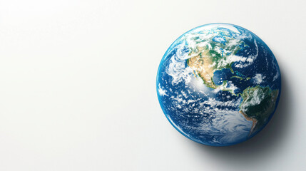 Fototapeta premium The illustration displays planet Earth with visible continents and oceans, emphasizing its beauty and geographical details against a stark white backdrop. banner with copy space.