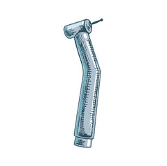 Hand drawn stomatology attribute. Professional  dental drill vintage vector illustration isolated on white background. Equipment for orthodontists.