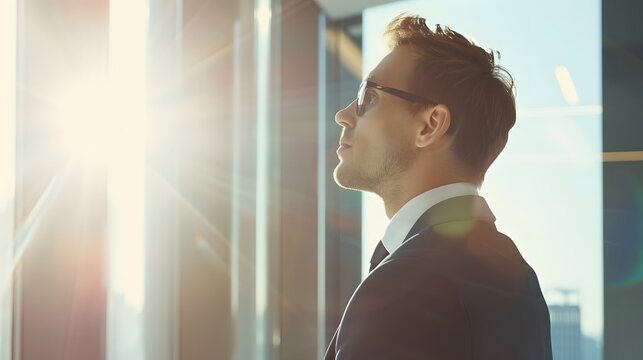 Angel investor with halo evaluating startup pitch, serene smile in soft morning light, entrepreneurial success concept