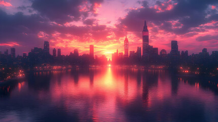 Obraz premium Cityscape Sunset Illustration
