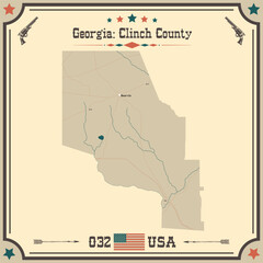 Large and accurate map of Clinch County, Georgia, USA with vintage colors.