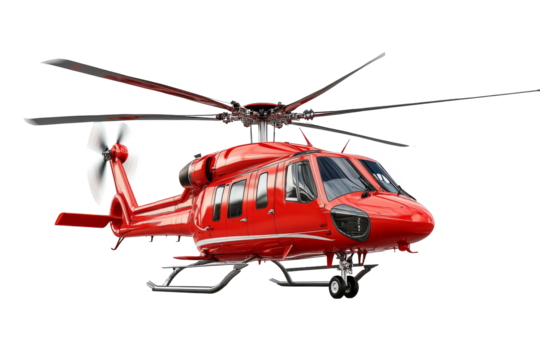 Red rescue helicopter isolated on white background. Vehicle for search and rescue operation