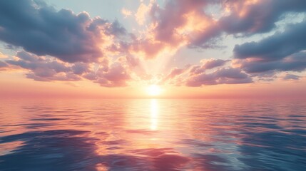 Fototapeta premium Sunset Over Calm Ocean with Pink and Blue Sky