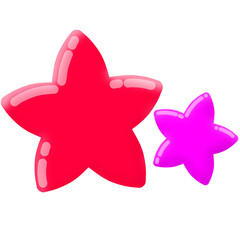 Red and pink stars design isolated on transparent background. Star. Starfish. 3D Star icon, sign, symbol, shape design for decor, sticker, print, ornament, celebration, day, card, etc.