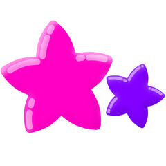 Pink and blue stars design isolated on transparent background. 3D Star icon, sign, symbol, shape design for decor, sticker, print, ornament, celebration, day, card, etc. Star. Pink. Blue. Starfish 