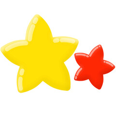 3d yellow and red stars design isolated on transparent background. Star. Yellow, red. 3D Star icon, sign, symbol, shape design for decor, sticker, print, ornament, celebration, day, card, etc.
