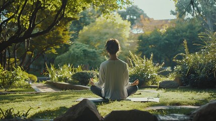 Fototapeta premium Peaceful Garden Meditation Practice Focusing on Breathing Rhythm