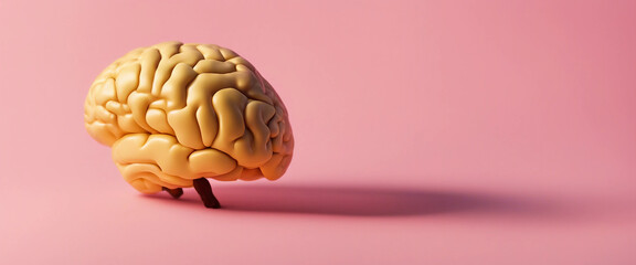 Creative image of a brain in the form of a walnut in a surreal modern pop art style minimalism paste