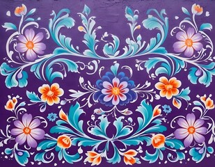 Norwegian Scandinavian rosemaling traditional handpainted folk art in bright purple floral pattern