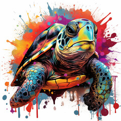 Colorful illustration of a turtle in watercolor style on a white background