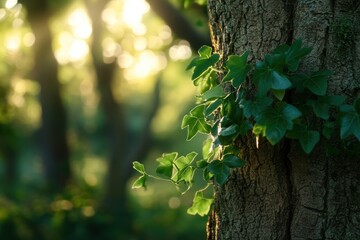 Obraz premium Ivy vines twisting up a tall oak tree
