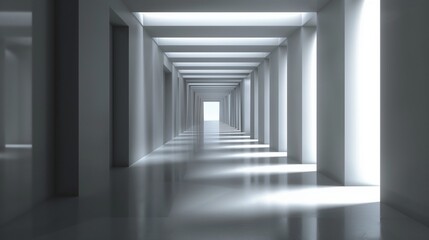 Fototapeta premium Modern Minimalist Architectural Corridor with Natural Light and Shadows