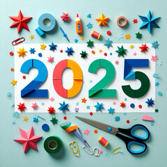 Obraz premium Scherenschnitt in der Zahl 2025. Gesundes NEUES JAHR