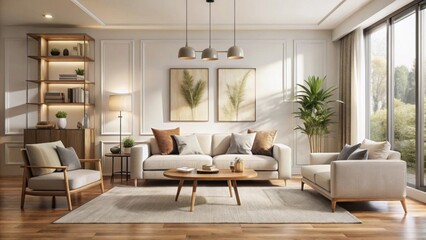 Naklejka premium minimalist living room with a sophisticated, beautiful design.