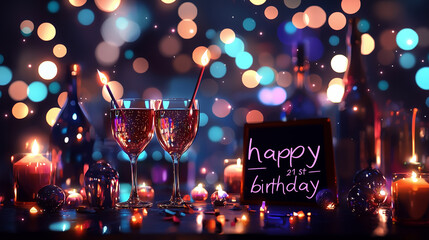 bright illustration that saying "happy 21st birthday"