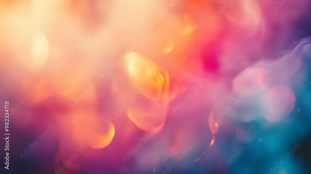 Fototapete A soft-focus abstract background with blurred shapes and light reflections, creating a dreamy and ethereal effect with a mix of warm and cool tones.