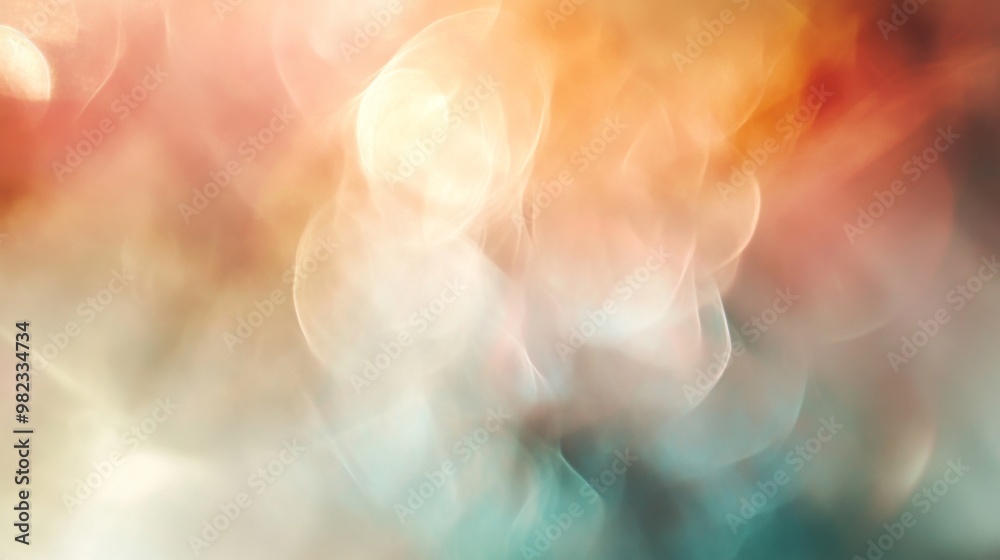 Poster A soft-focus abstract background with blurred shapes and light reflections, creating a dreamy and ethereal effect with a mix of warm and cool tones.