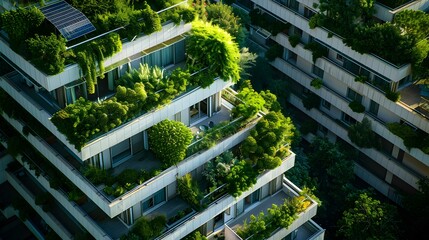 Sustainable Urban Building with Green Roof and Solar Panels Promoting Energy Efficiency and Reduced Heat Islands