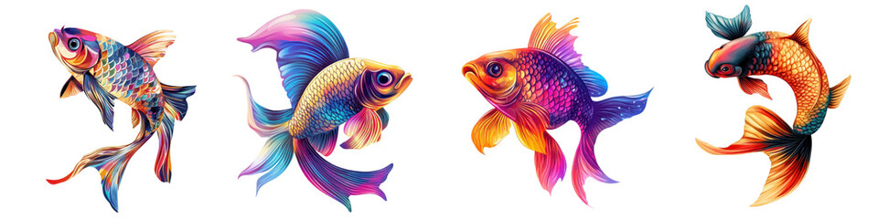 Fototapeta premium Vibrant and Colorful Tropical Fish Underwater Aquatic Scene Diverse marine life swimming in a lush underwater environment featuring a variety of exotic fish with stunning patterns scales
