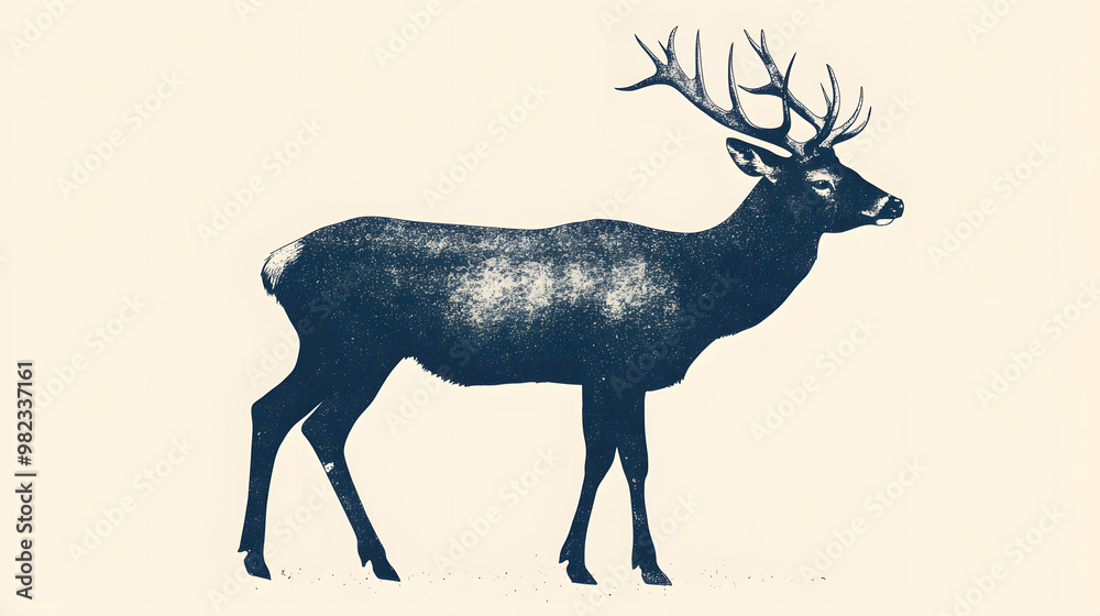 Wall mural deer, letterpress style, black & white