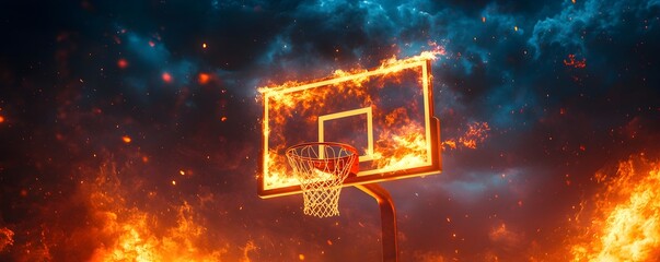 A fiery basketball hoop set against a dramatic background, embodying intensity and passion for the sport.
