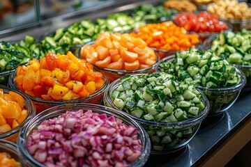 Fresh vegetables in a salad bar at a restaurant. Selective focus