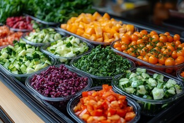 Fresh vegetables in a salad bar at a restaurant. Selective focus