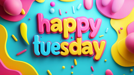 happy tuesday 3d letters words on colorful background